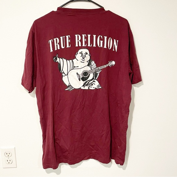 True Religion Mens Size XL RUBY RED Buddha Logo Short Sleeve T-shirt - Picture 4 of 4